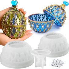 Large Silicone Resin Jar Mold with Lid  100 Rhinestones for DIY Crafts, Jewelry