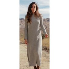Christy Dawn Charlie Dress Mock Neck Long Sleeve Ribbed Light Gray Grey XS Maxi