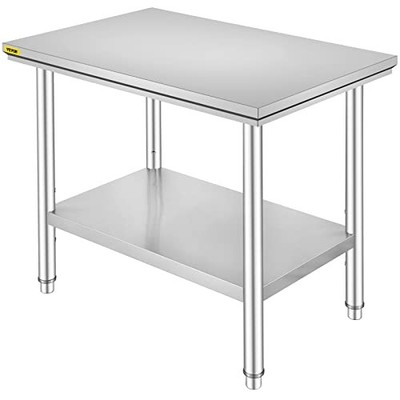 VEVOR Edelstahl-Arbeitstisch 90x60x80 cm mit Zwischenboden 2 Ebenen