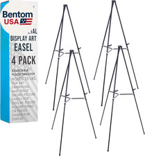 66" High Black Metal Display Art Easel 4 Pack - Large Adjustable Height Portab