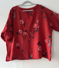Lagenlook, italy, Leinenbluse, rot mit Blumen, top, 44-46, wie neu, Tunika