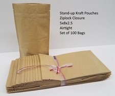 Kraft Pouches 5x8x2.5 Ziploc Closure Set/100 Standup Barrier Pouches Uline