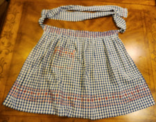 Vintage Blue  White Gingham Cross-Stitch Cotton Blend Half Apron with Pocket