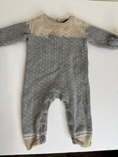 Janie and Jack Knit Romper 3-6 Months Gray Cream Cotton Sweater Bodysuit Baby