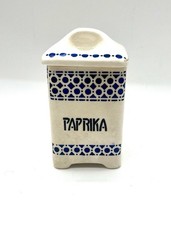 Vintage niebiesko-biały słoik na przyprawy z papryką wysokość 4"