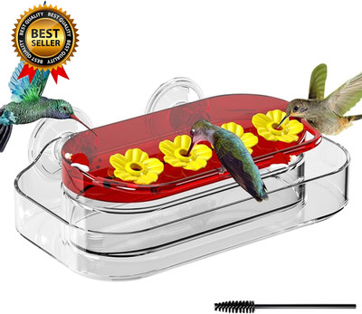Window Hummingbird Feeder,Strong Suction Cup Hummingbird Feeder with 4 Feeding P