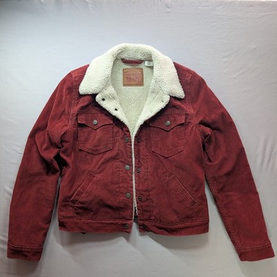 Levi's Womens Jacket S Red Corduroy sherpa lined Trucker button front
