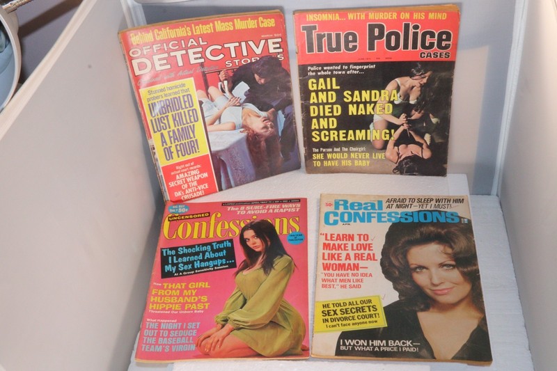 Four 1974 Official Detective True Police Uncensored & Real Confession Magazines