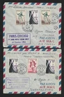 FRANCE LOT OF 4 AIR MAIL AIR FRANCE PARIS-CHICAGO & JOHANNESBURG FDC COVERS 1953