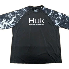 Huk Performance Fishing Long Sleeve Shirt XL Black Mossy Oak Hydro Camo