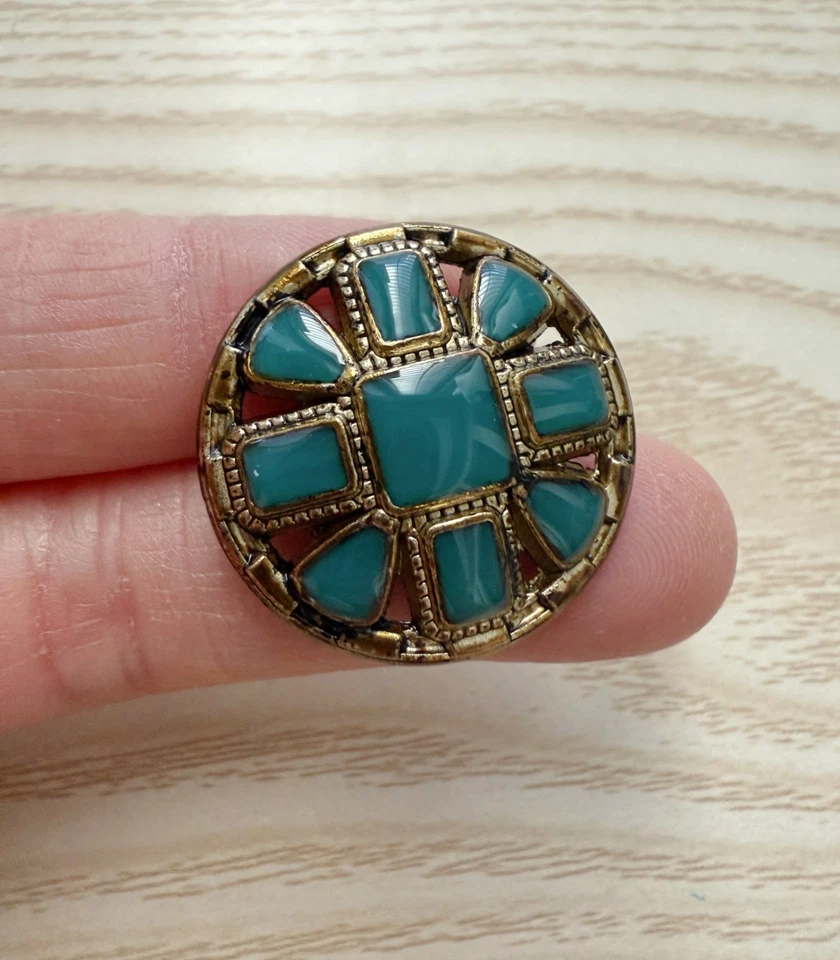 5PC Antiqued Bronze Teal Blue Decorative Shank Metal Button 25mm 1 Inches - Image 2 of 4