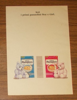 Rare Advertising Vintage ULTRA PAMPERS Boy & Girl Diapers #2 1991