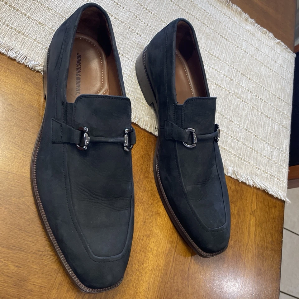 Johnston & Murphy Everett Shoes Mens 13M Black Suede Leather Bit Loafers Dress - Image 2 of 4