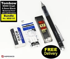 Tombow Mono Graph Shaker Black Mechanical Pencil with Lead & Erasers