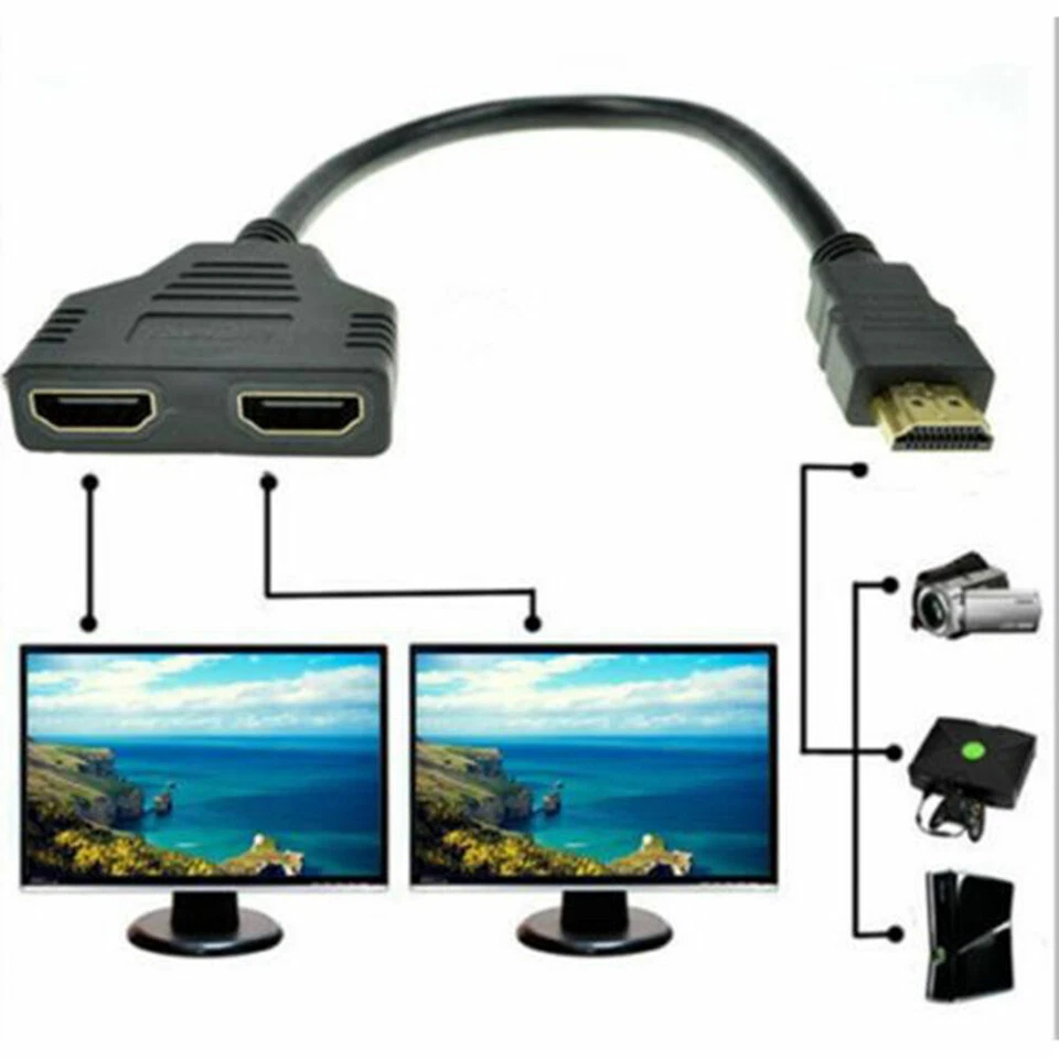 4K HDMI Cable Adapter Male To Dual Female 2.0 Converter 1 in 2 out Y Splitter TV - Image 2 of 4