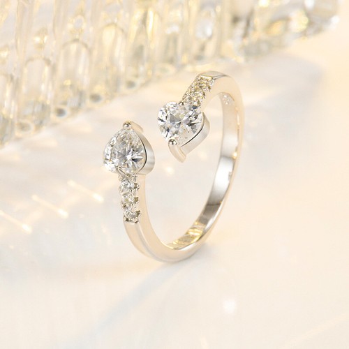 Double Heart Adjustable Ring 925 Sterling Silver Womens Girls Jewellery Gifts UK - Picture 16 of 24