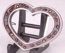 Leather Heart Belt Buckle-Hand TooledFits 1.5" Belt-VTG-Metal-Vintage-Painted
