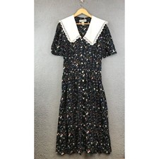 Vintage Ronni Nicole Floral Button White Lace Collar Secretary Dress S/M