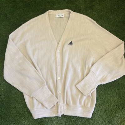 Vintage Izod Cardigan Sweater Beige Cream Made In USA Size XL