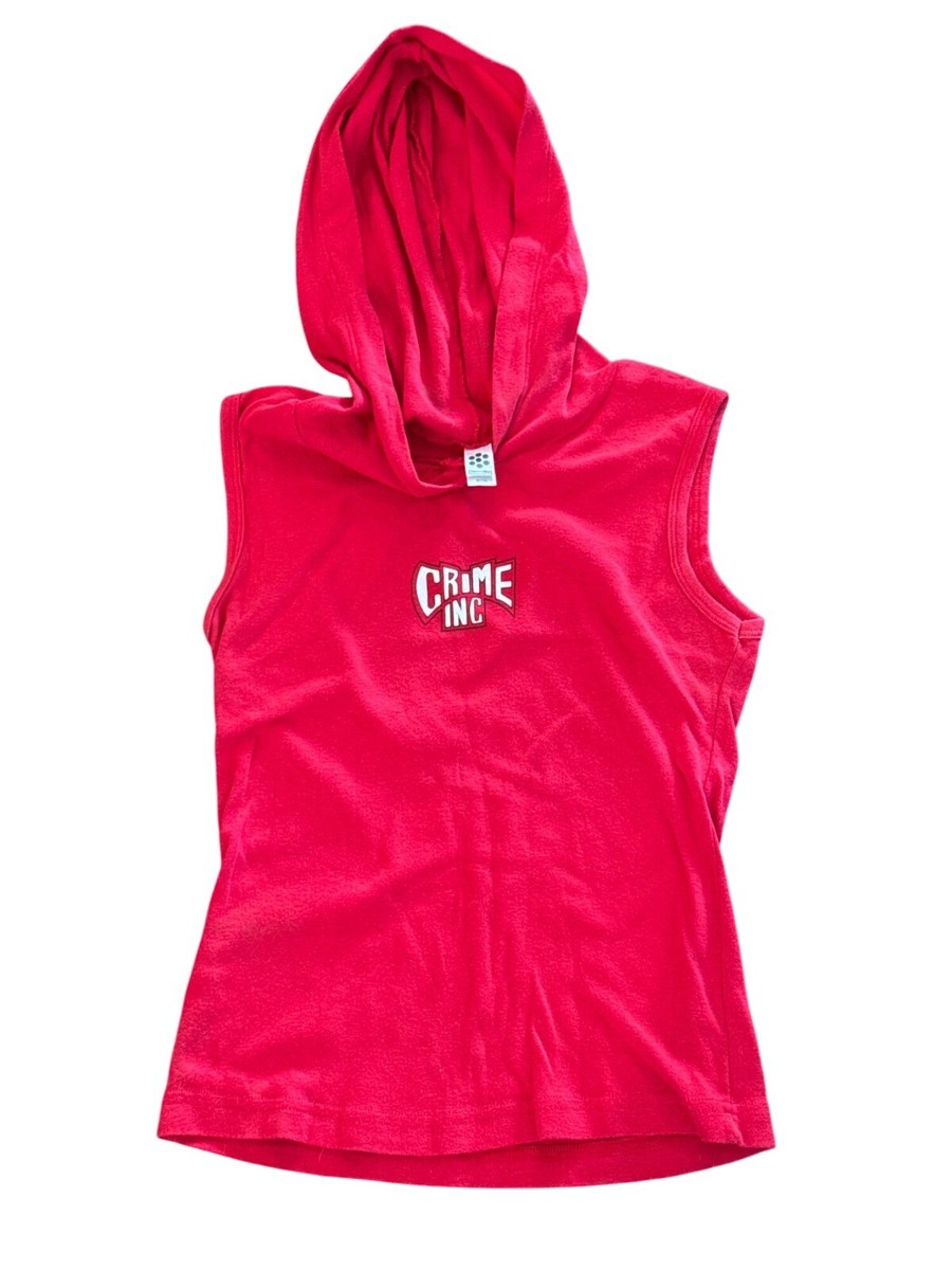 Vintage Crime Inc Red Sleeveless Hoodie Top M/OS Classic Girl 