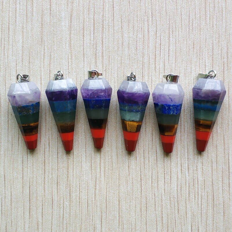 6pcs/lot Rainbow 7 Chakra Hexagonal Pyramid Shape Pendants for Jewelry Making
