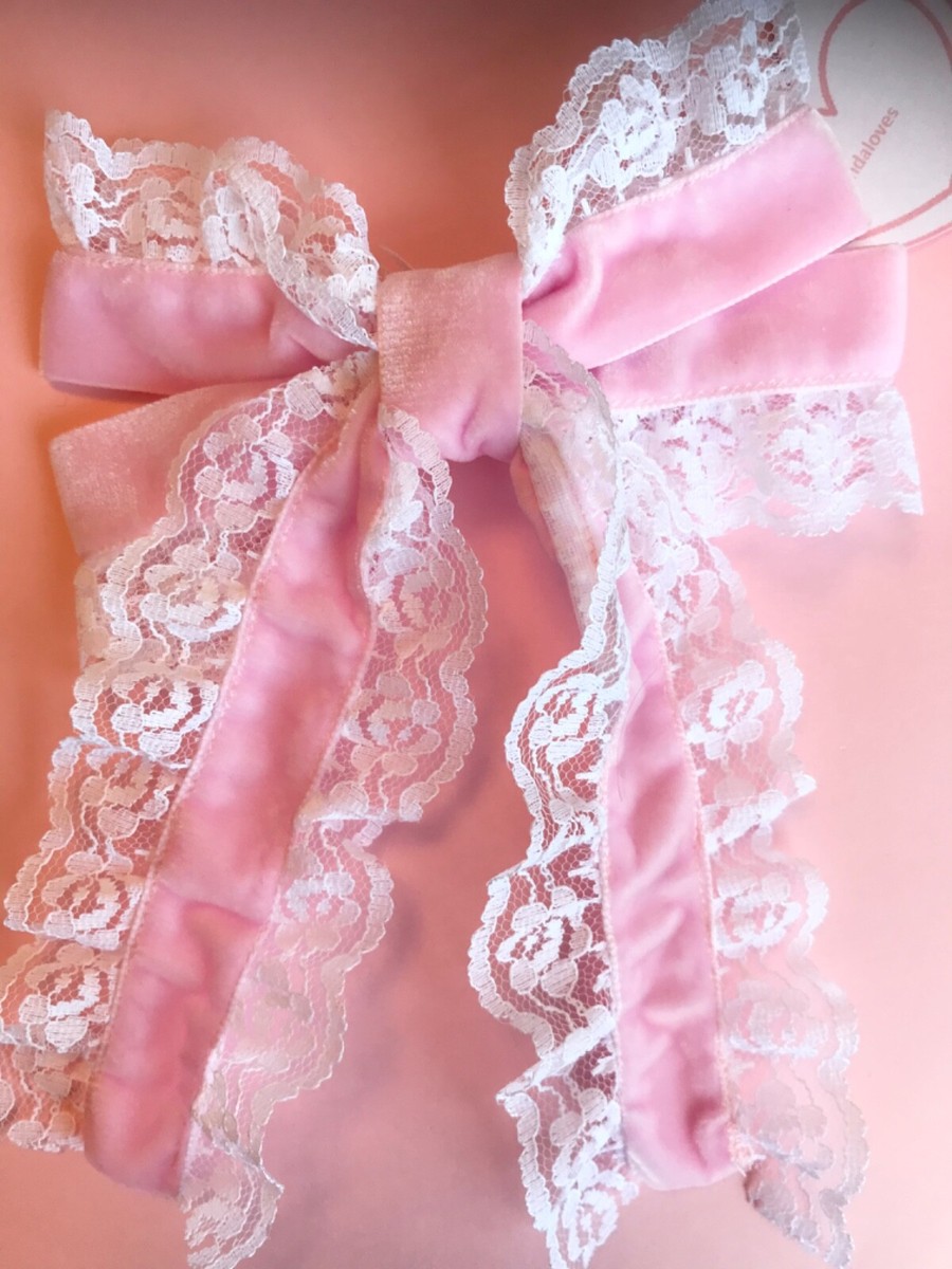 PINK LACE VELVET BOW HAIR CLIP 6''SWEET PASTEL LOLITA BALLET ANIME