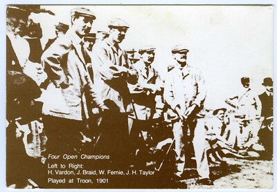 Reproduktion Postkarte Vier offene Golfmeister Troon 1901 Vardon Braid Fernie