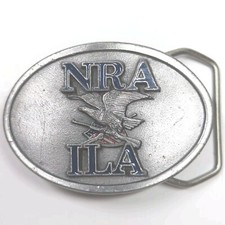 NRA ILA Made in USA Belt Buckle 930825 Eagle Flag and Rifle 2-1/2" Blue Enamel