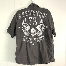 Affliction Black Premium Mens XL Shirt Button Up Embroidery Skull Short Sleeve