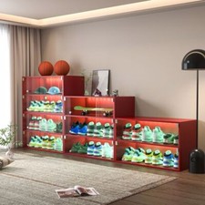 Gabinete de almacenamiento de zapatillas rojas para zapatos con luz LED RGB y puerta de vidrio - individual