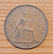 1963 Queen Elizabeth II One Penny 1d coin - VF