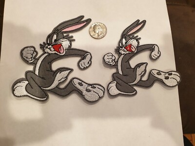 (2)Bugs Bunny Cartoon 5''X4'' IRON ON PATCHES 