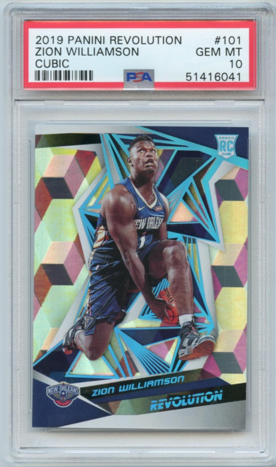 2019-20 Panini Revolution Zion Williamson Cubic Prizm RC # 1/50 JSY NO. PSA 10