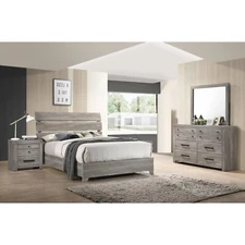 4Pc Vintage Queen Size Platform Curve Bed Rustic Gray Finish Bedroom Furniture