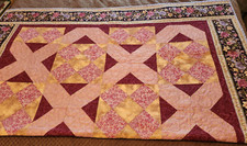 Handmade Quilt Floral Design Pink Purple Wine Tan 56x66 Cotton Flowers Retro