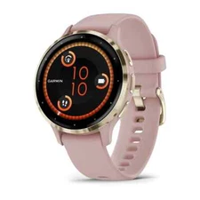 Garmin Venu 3S Soft Gold Watch Steel Dust Rose Case Silicone Band 010-02785-03