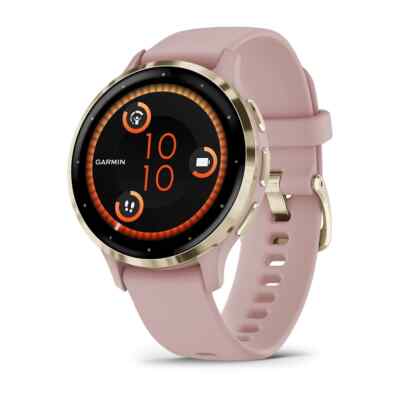 Garmin Venu 3S Soft Gold Watch Steel Dust Rose Case Silicone Band  010-02785-03
