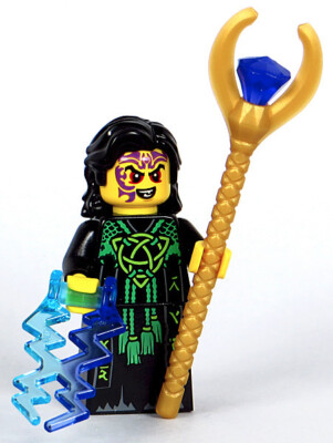 LEGO Castle - Warlock Sorcerer Minifigure with Magic Staff and Lightning (NEW)