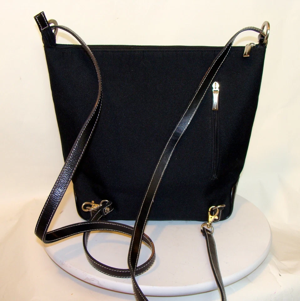 FRANCINEL PARIS BLACK LEATHER TRIM SHOULDER BAG BACKPACK PURSE  D131 - Image 4 of 4