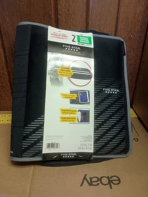 Five Star 3 Ring Binder with Zipper Closure Black with Grey Stripes Gently Used - Image 1 of 4