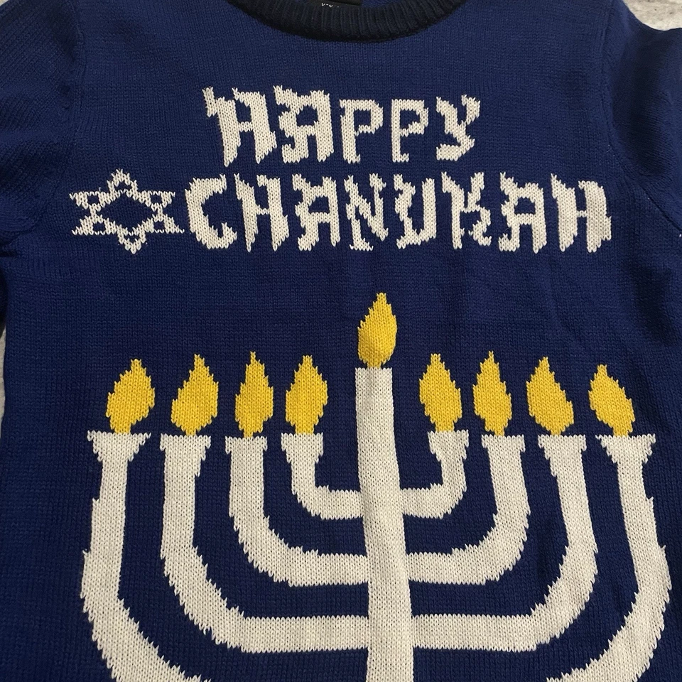 Свитер Rue21 Happy Chanukah XS синий менора огни праздник уродливое Рождество Ханука - Изображение 2 из 4