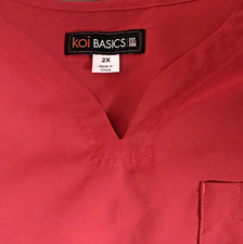 Koi Basics Red Scrub Top Womens 2X Medical Nursing Vet Shirt Pocket Poly Spandex