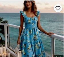 Tory Burch New With Tags Blue Drip Bouquet Dress. Size 10. Retails $448.00