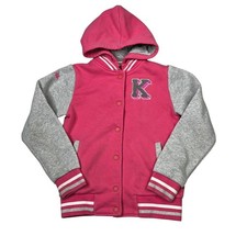 Kappa Kids Varsity Sweatshirt Hoodie Jacket Pink Gray Size Youth Girls L/XL