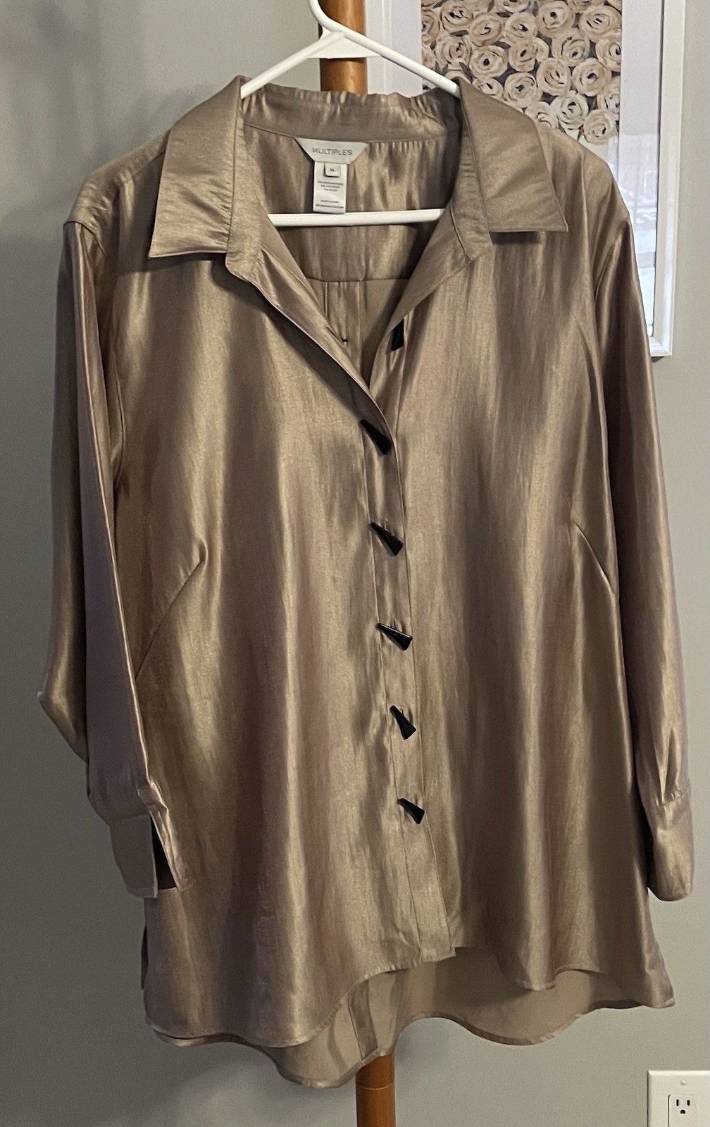 Women’s Multiples Button Up Iridescent Blouse Vin… - image 1