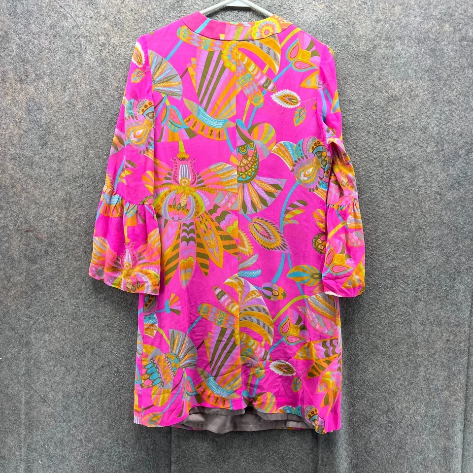 Vestido túnica Trina Turk para mujer rosa mediano seda floral manga campana verano 2015 Foto 2 de 4