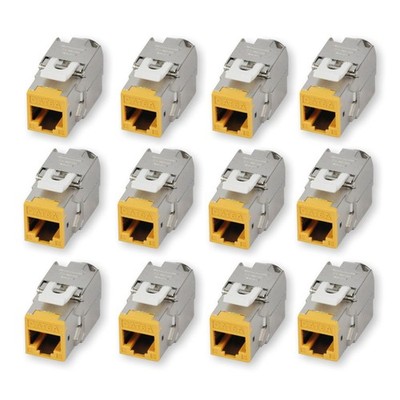 12 Stück Keystone Module CAT 6A RJ45 Buchse Gelb vollgeschirmt AWG 22-25