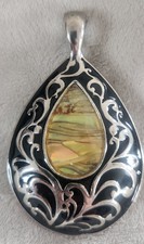 Tear Drop Abalone Silver Tone Slide Pendant