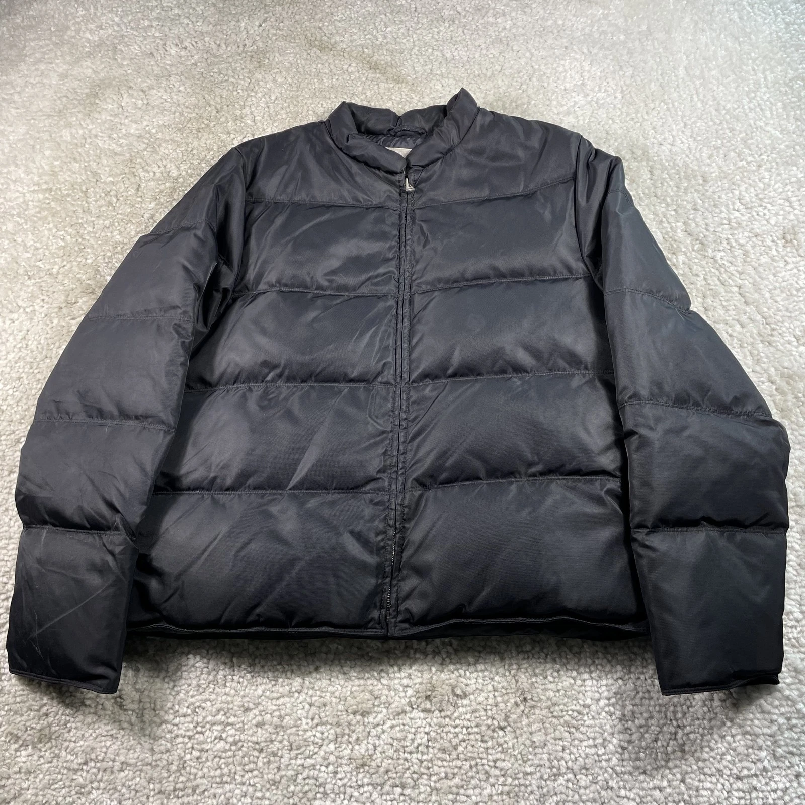 J Crew Puffer Jacket Mens Large Black Down Filled Lightweight Winter Coat Nylon