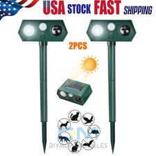 2 Pack Solar Ultrasonic Animal Repellent Repeller Dog Cat Skunk Deer Raccoon USA